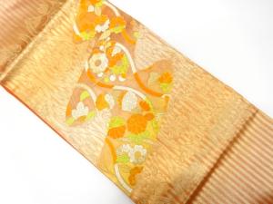 立涌に草花模様織り出し　名古屋帯